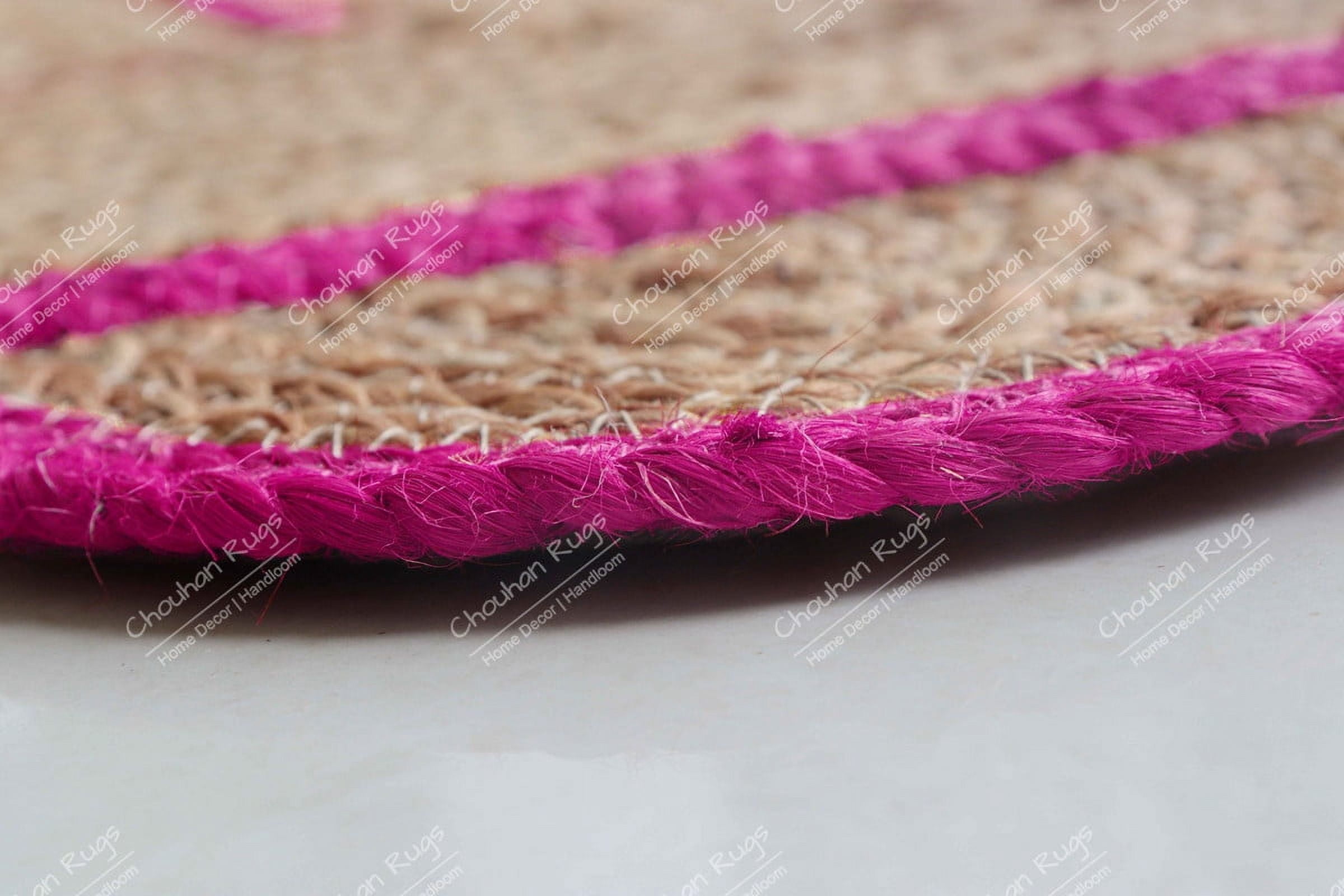 Area Rug Natural Jute Hand Braided Rug Pink Scalloped Runner