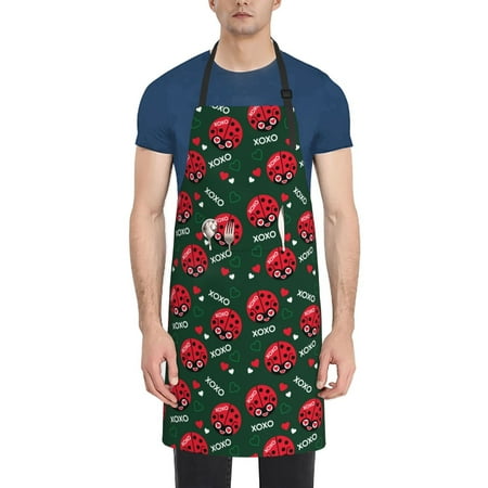 

Tebeau Ladybugs In Love Print Waterproof Cooking Aprons Adjustable Bib Soft Chef Apron with 2 Pockets for Men Women
