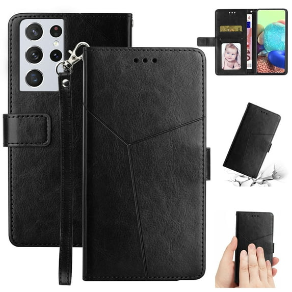 TECH CIRCLE Wallet Case for Samsung Galaxy S23 Ultra,Folio Fold Stand Case with Card Holders Slim Light Weight Synthetic Leather Protective Wallet Simple Cover for Samsung Galaxy S23 Ultra,Black