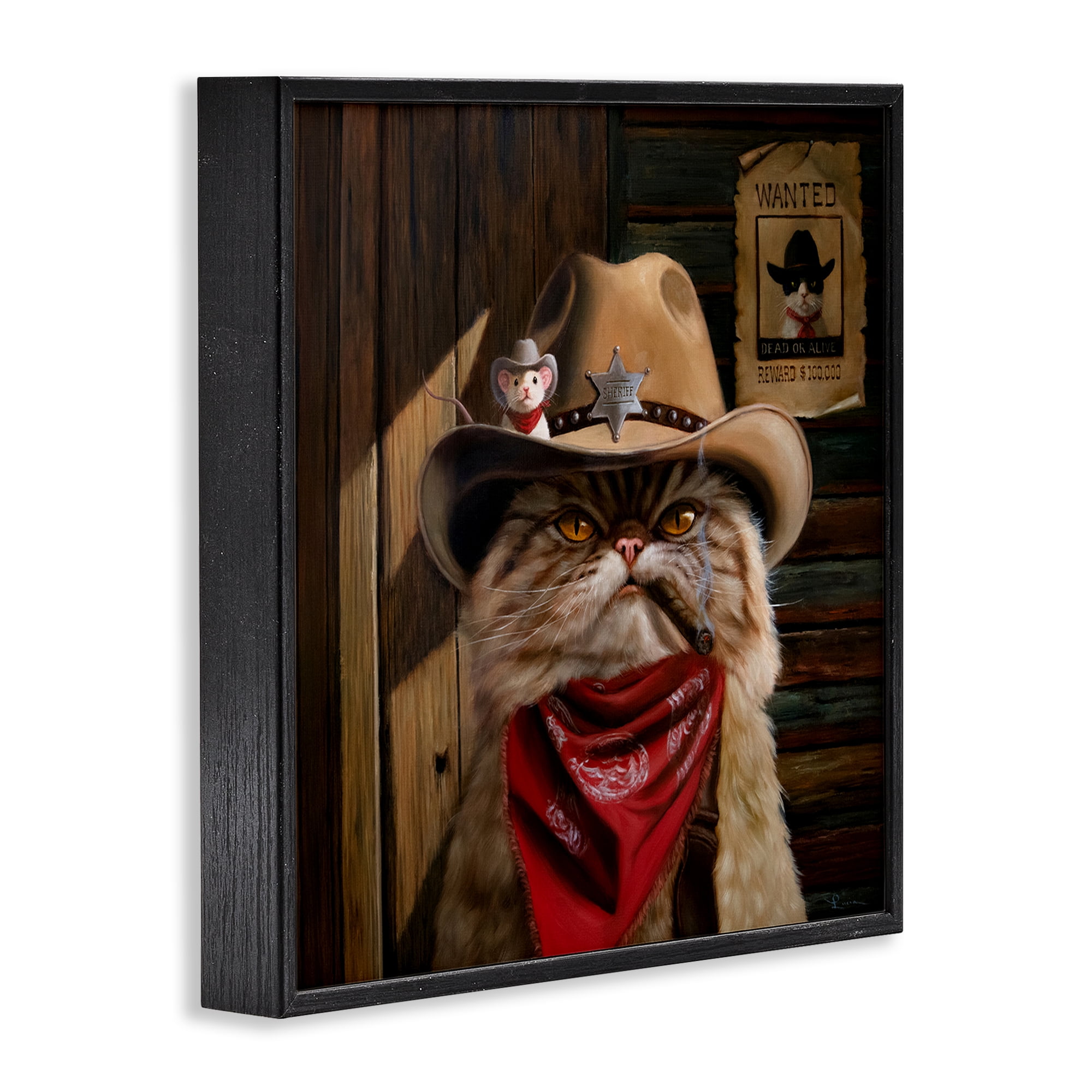 Deputy Purrkins Cat Sheriff Black Framed Giclee Art, design by Lucia Heffernan