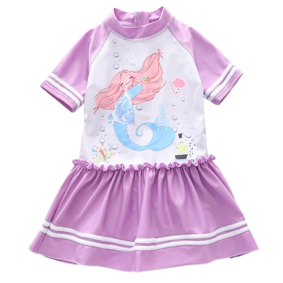 Tiijoy Little Girls Cartoon Print Short Sleeve Swim Dress Quick Dry UPF 50  Bathing Suit, Sizes 2-12