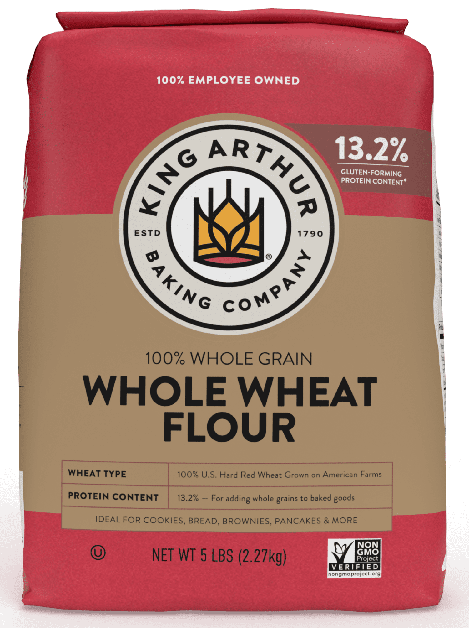 (8 pack) King Arthur Baking Company Non-GMO Project Verified, Certified Kosher 100% Whole Grain Whole Wheat Flour, 5 lb Bag
