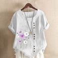 thumbnail image 1 of Lydiaunistar Hauts d'Été Grande Taille pour Femmes Blouse à Manches Courtes Imprimée, Chemise en Polyester Aspect Lin Décontractée Tailles S-5TG, 1 of 4