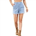 thumbnail image 3 of Shorts Vaqueros de Mezclilla con Cintura Elástica y Cordón Ajustable para Mujer Azul XL, 3 of 9