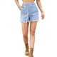 thumbnail image 3 of Shorts Vaqueros de Mezclilla con Cintura Elástica y Cordón Ajustable para Mujer Azul L, 3 of 9
