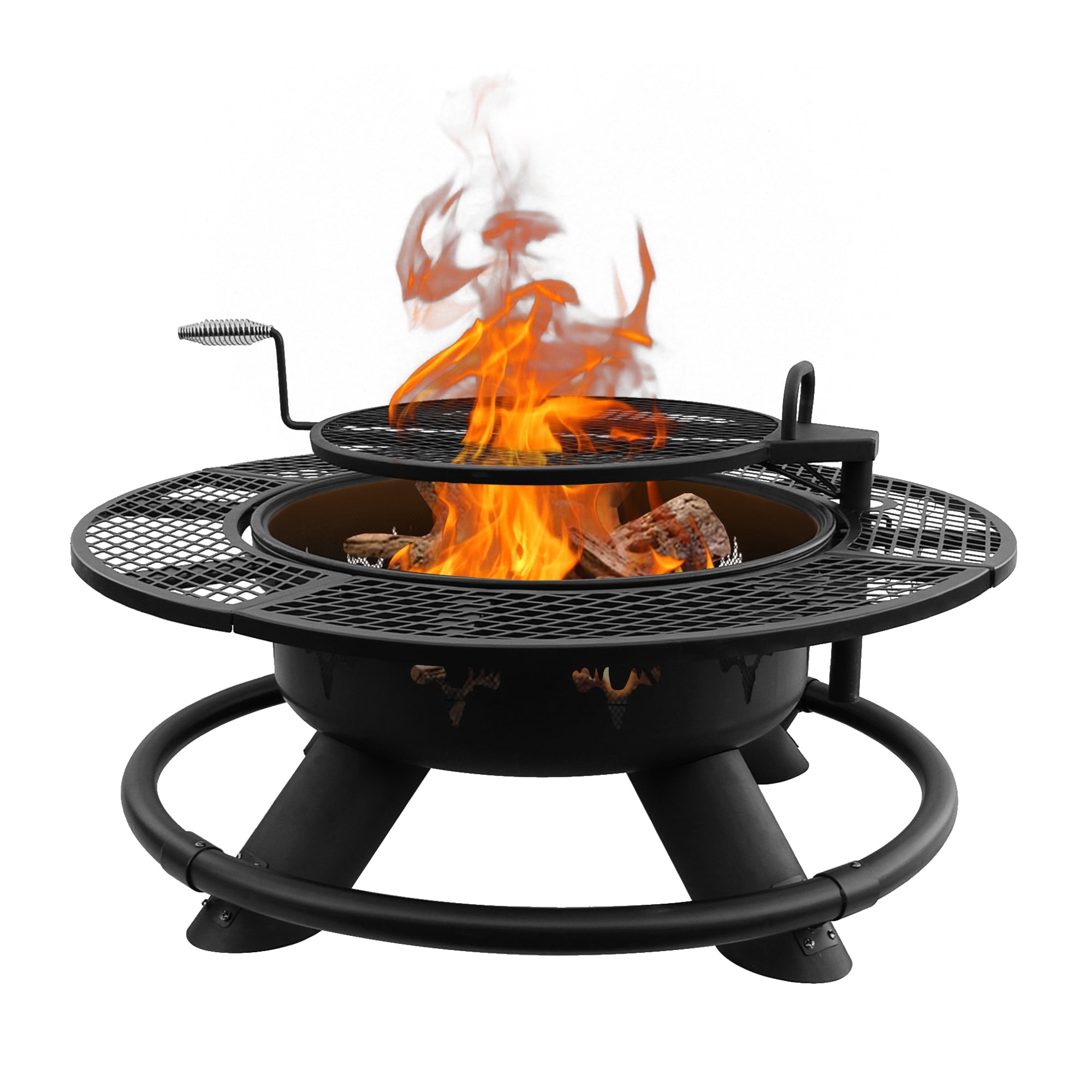 Vantana 47" Outdoor Wood Burning Fire Pit with 360° Swivel Adjustable Grill, Heavy-Duty Steel Bonfire Pit for Patio, Camping, Backyard BBQ & 2-in-1 Heating