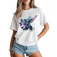 thumbnail image 2 of Women's T-Shirt Colorful Animal Hummingbird Flowers Short Sleeve Casual Tee Classic Crew Neck T Shirt for Women White, XS, 2 of 7