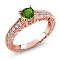 thumbnail image 2 of Gem Stone King 18K Rose Gold Plated Silver Green Chrome Diopside and White Created Sapphire Women's Solitaire Ring with Accent Stones (0.65 Cttw, Round Shape 5MM, Size 9), 2 of 2
