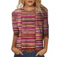 thumbnail image 2 of Conairie Women Oversized Shirts Casual Stripe Loose 3/4 Sleeve Crew Neck T Shirt Trendy Elegant Comfy Work Tee Pullover Outfits Red L, 2 of 4