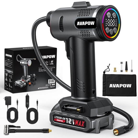 AVAPOW 160 PSI Cordless Tire Inflator, Air Pump for Car Tires with 20000mAh Battery, 12V DC Dual Power, Auto Shut-Off & Digital Gauge