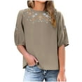 thumbnail image 1 of Tnhcen T-Shirt Grande Taille en Coton et Lin pour Femmes, Col Rond Brodé, Manches Courtes, Coupe Ample, Essentiel d'Été P-2TG, Basique Décontracté, 1 of 5