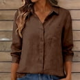 thumbnail image 2 of Chuancc Womens Button Down Shirts Cotton Linen Long Sleeve Dress Shirts Casual Summer Tops Work Blouses Coffee M, 2 of 4