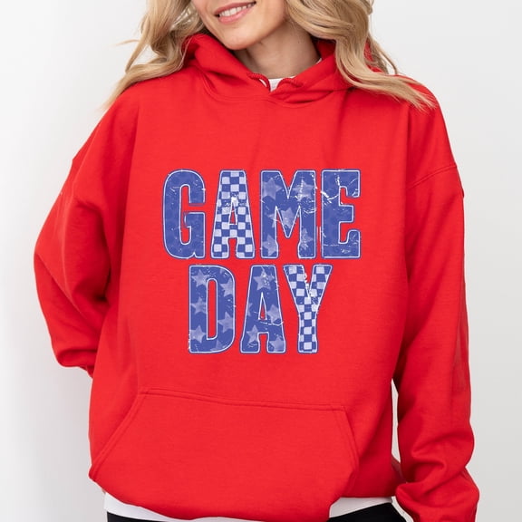 Game Day Blue Checkered - Womens Hoodie