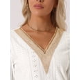 thumbnail image 5 of DARING DIVA Women's 3/4 Sleeve Tops Hollow Color Block Boho Shirts XS White, 5 of 6