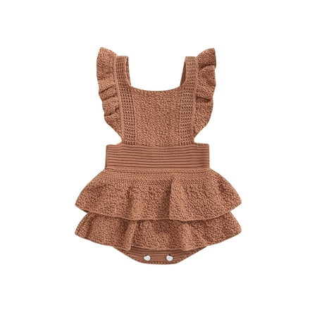 

Bagilaanoe Newborn Baby Girl Rompers Dress Knitting Fly Sleeve Ruffle Bodysuit 3M 6M 12M 24M Infant One Piece Jumpsuit