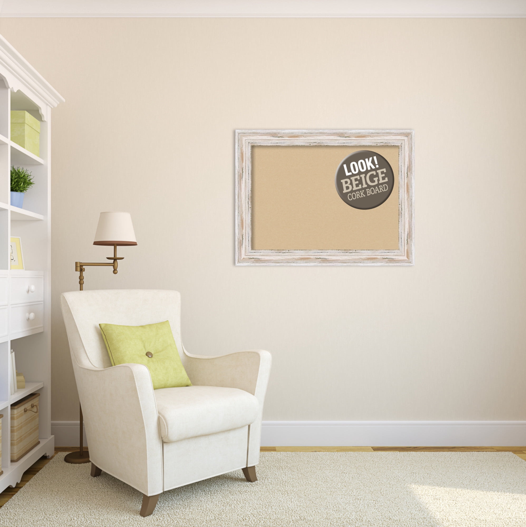 Amanti Art Grey Cork Board Wood Framed Alexandria White Wash Bulletin Board 33 in. x 25 in.