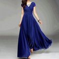 thumbnail image 1 of DEELLEEO Clearance Womens V-Neck Solid Color Short Sleeve Chiffon Waist Closing Evening Dress, 1 of 6