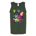 thumbnail image 2 of Wild Bobby Dean Russo Cat Wearing a Crown Thinking Cat Crowned Cat Lover Men Graphic Tank Top, Forest Green, 3X-Large, 2 of 5