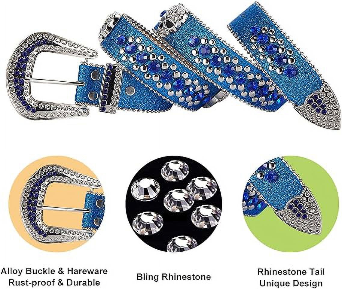 Rhinestone Belt for Men and Women, Western Cowgirl Cowboy Bling Studded Diamond Belt Faux Leather Belt for Jeans Pants Dress