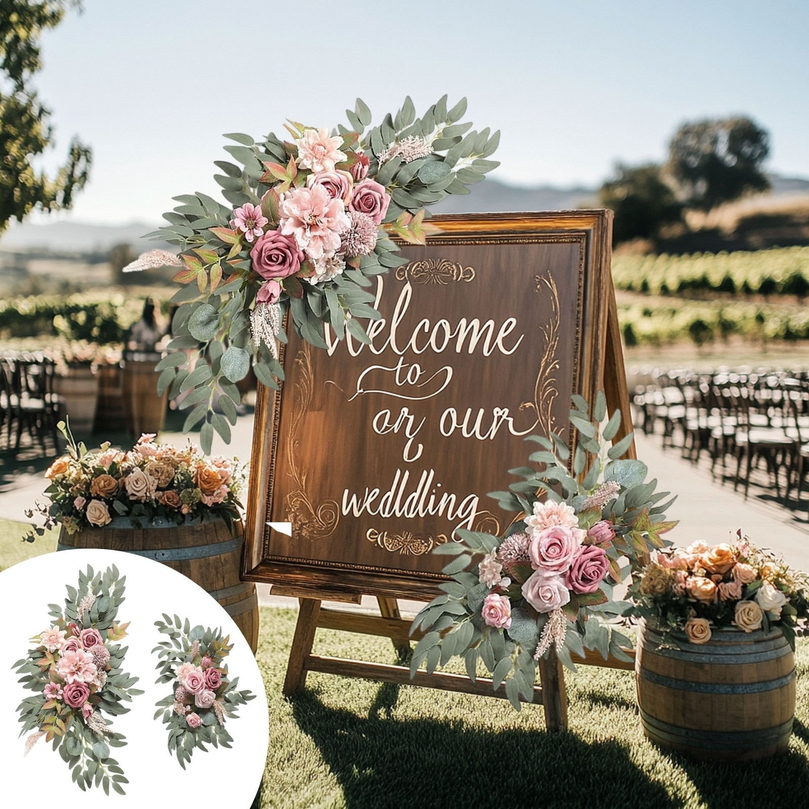Wzzjkit Artificial Wedding Arch Flowers Kit Pack of 2, Arch Flowers Hanging Silk Flowers Arrangement Ceremony Spring Fake Rose Arbor Background Floral Party Outdoor Decor