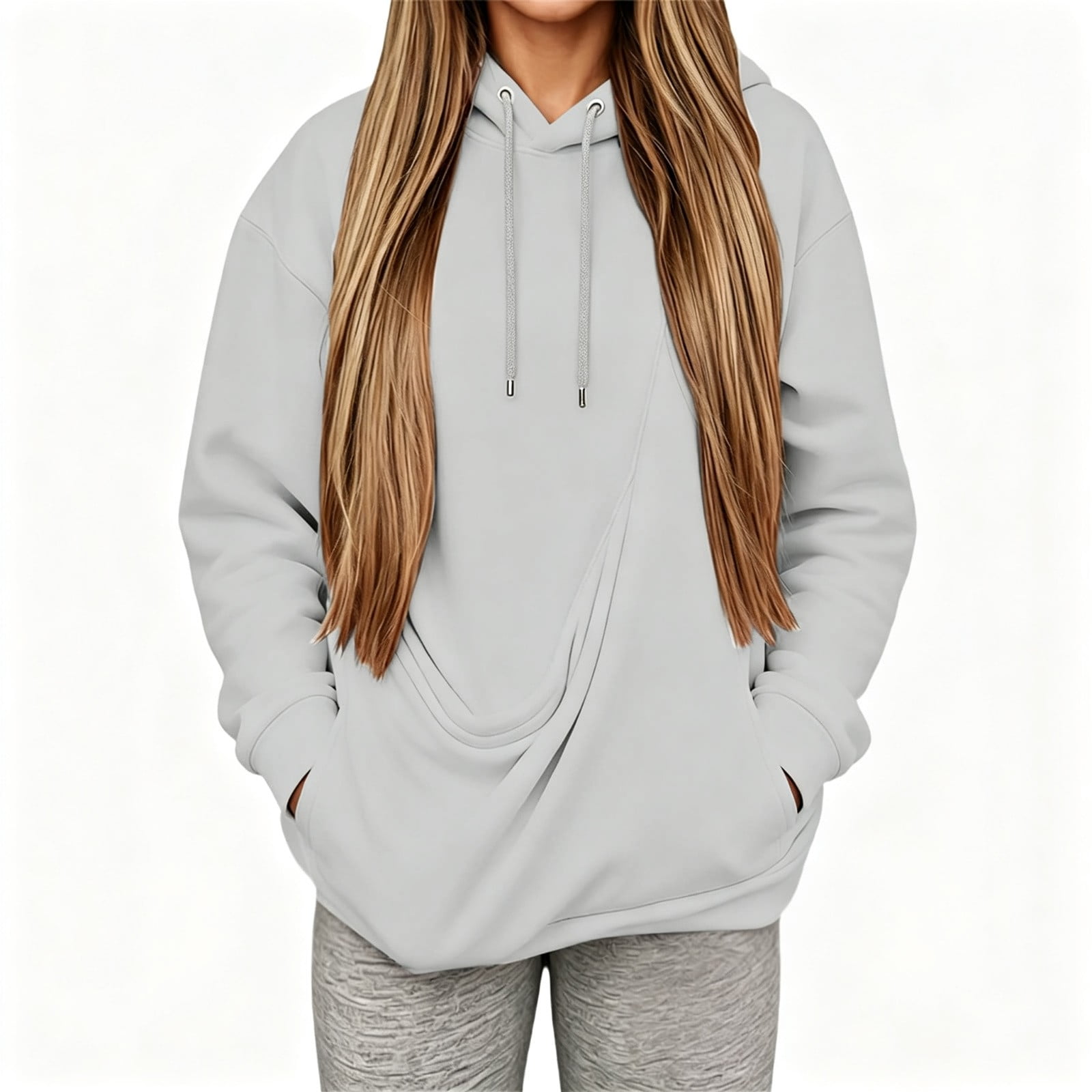 OYXSER Pet Pouch Hoodie for Women Kangaroo Pocket Dog Pouch Sweatshirts Pet Carrier Long Sleeve Tops Light Gray S