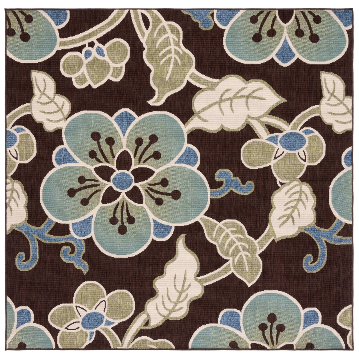 SAFAVIEH Veranda Nazca Floral Indoor/Outdoor Area Rug, 8' x 11'2", Chocolate/Aqua