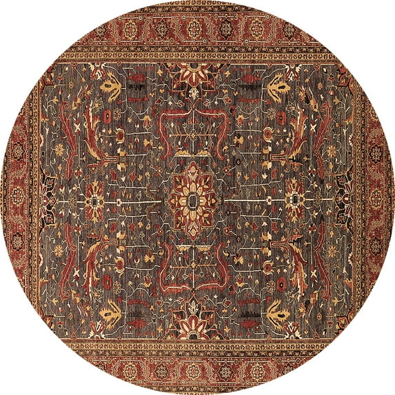 Ahgly Company Indoor Round Oriental Brown Industrial Area Rugs, 6' Round