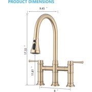 Double Handle Bridge Kitchen Faucet with Pull-Down Spray Head