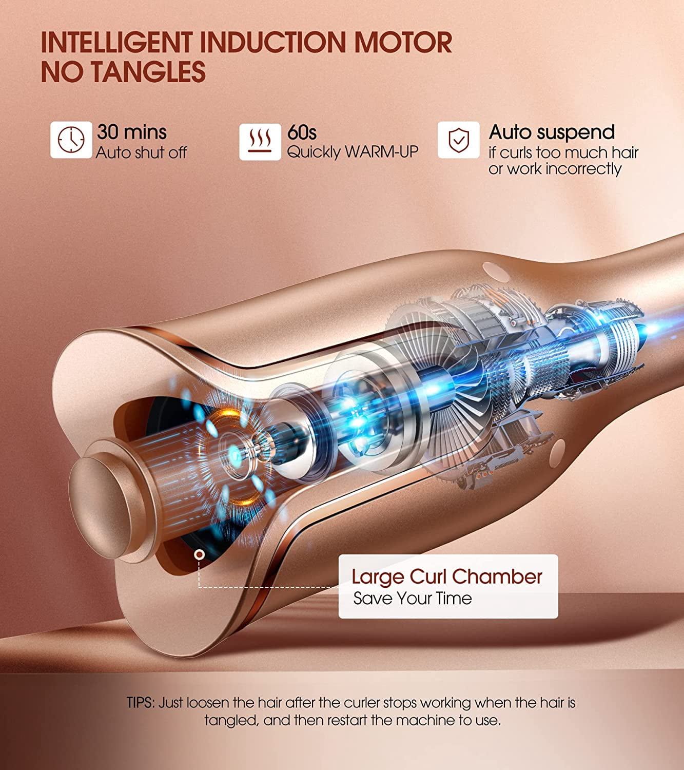 Automatic Hair Curler with 4 Temperature Settings, Auto-Rotating Ceramic Curling Iron with Anti-Tangle & Anti-Scald Design