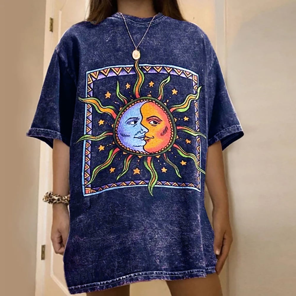 Mymisisa Women Short Sleeve Round Neck T-shirts Sunflower Loose