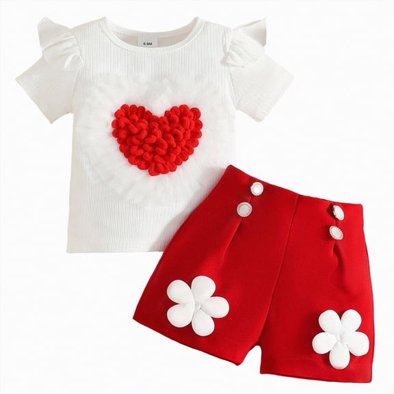 UAYOTSE Infant Baby Girl Summer Clothes Set 9 12 18 24 Months 2T 3T 4T Flower Short Sleeve Round Neck Tops Elastic Waist Shorts Outfit,Sizes 12-18 Months