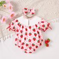 thumbnail image 4 of Tisuna Summer Romper For Girls Newborn Infant Strawberry Print Short Sleeve Crew Neck Jumpsuit Cute Girls Loose Fit Outfits With Headband Size 6-12 Months, 4 of 6