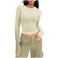 thumbnail image 1 of cfhntfmh Long Sleeve Tops for Women Slim Ribbed Crewneck Fall Cropped Shirts Soft Stretch Fall 2024 Going out Basic Tops, 1 of 6