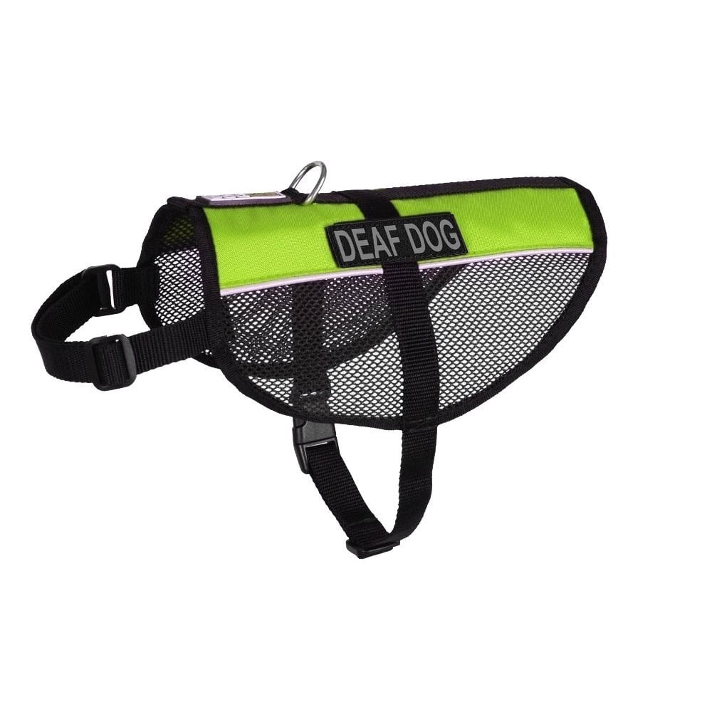 MaxAire Mesh Vest for Dogs and 2 Removable Deaf Patches, 13"16", Green