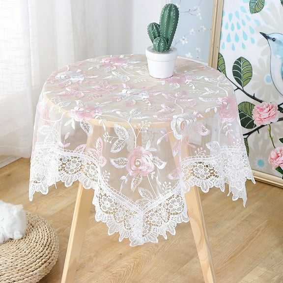 Embroidered Flower Lace Tablecloth, Small Table Cloth, Table Cover, Bedside Table Dresser Scarf Doily Nightstand Decoration