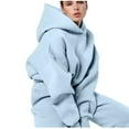 thumbnail image 2 of AOOCHASLIY Women Suits Women's Solid Hooded Long Sleeved Sweater Casual Two-piece Long Sleeved Round Neck Shirt/shirt Set, 2 of 5