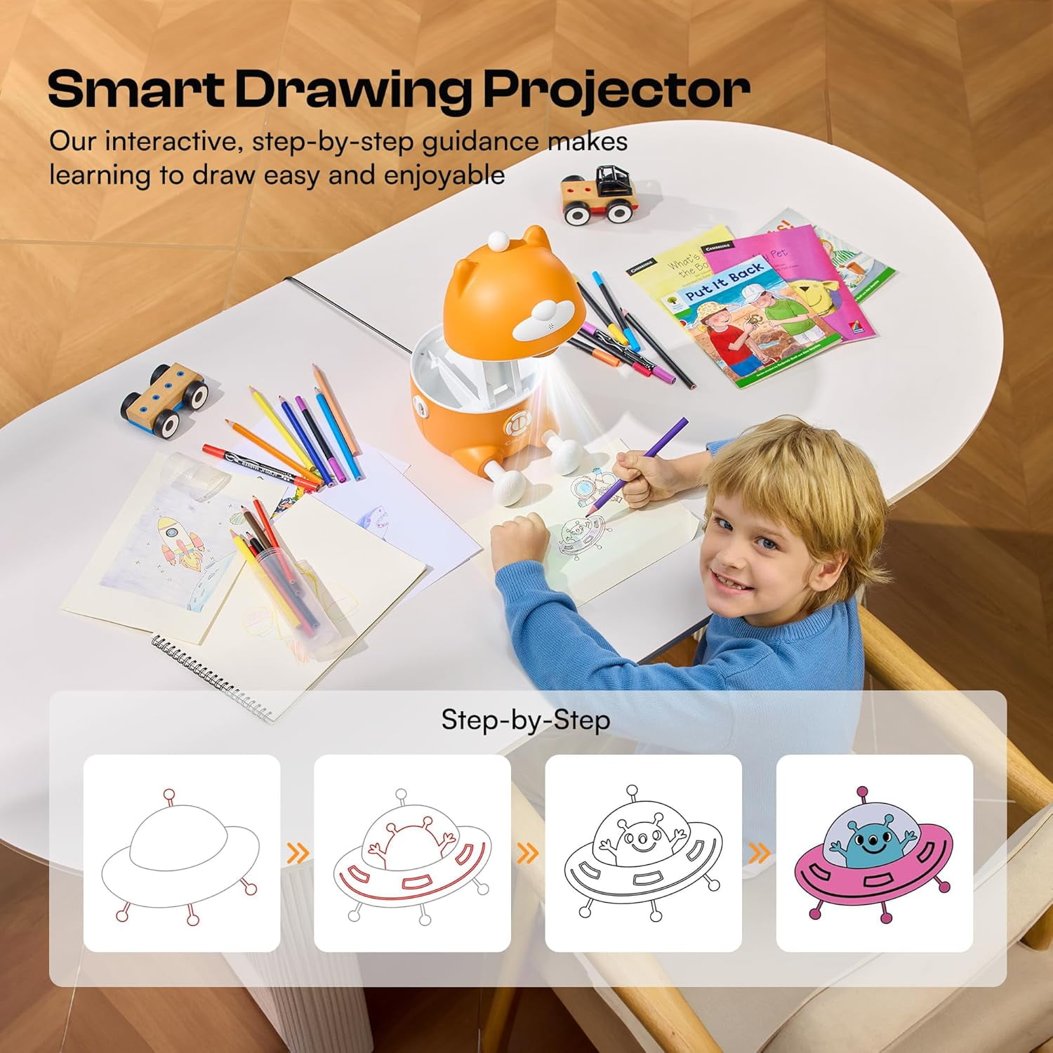 Caydo T3 Smart Drawing Projector Kit, Includes 12 Colored Pencils, 36 Acrylic Paint Markers, 24 Watercolor Markers & 50 Sheet Drawing Paper, Art Gift for Kids Ages 5-10 for Birthday & Christmas