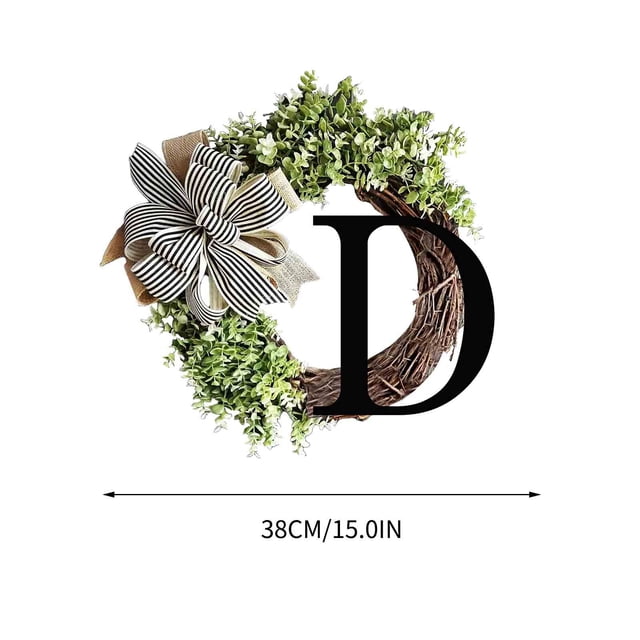 Front Door Wreath With 26 Alphabet Letters Decorative Rattan Ring Hanging For Home Wall Window Decoration 38 cm