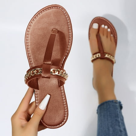 

uikmnh Women Shoes Flip Flops For Women Casual Bohemian Sandals Beach Shoes Thong Sandals Brown 8