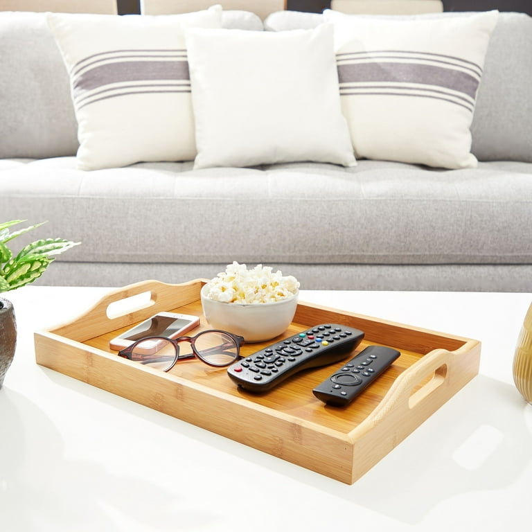 Bamboo Wood Serving Tray with Handles for Breakfast in Bed Kitchen Counter Ottoman 16 x 11 x 2 In