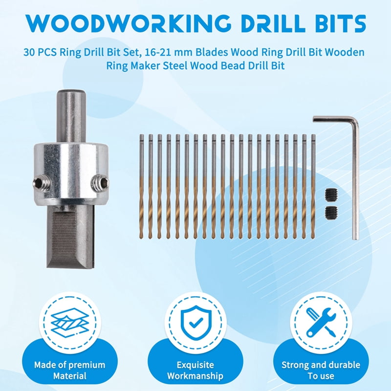30 PCS Ring Drill Bit Set, 16-21 mm Blades Wood Ring Drill Bit Wooden Ring Maker Steel Wood Bead Drill Bit