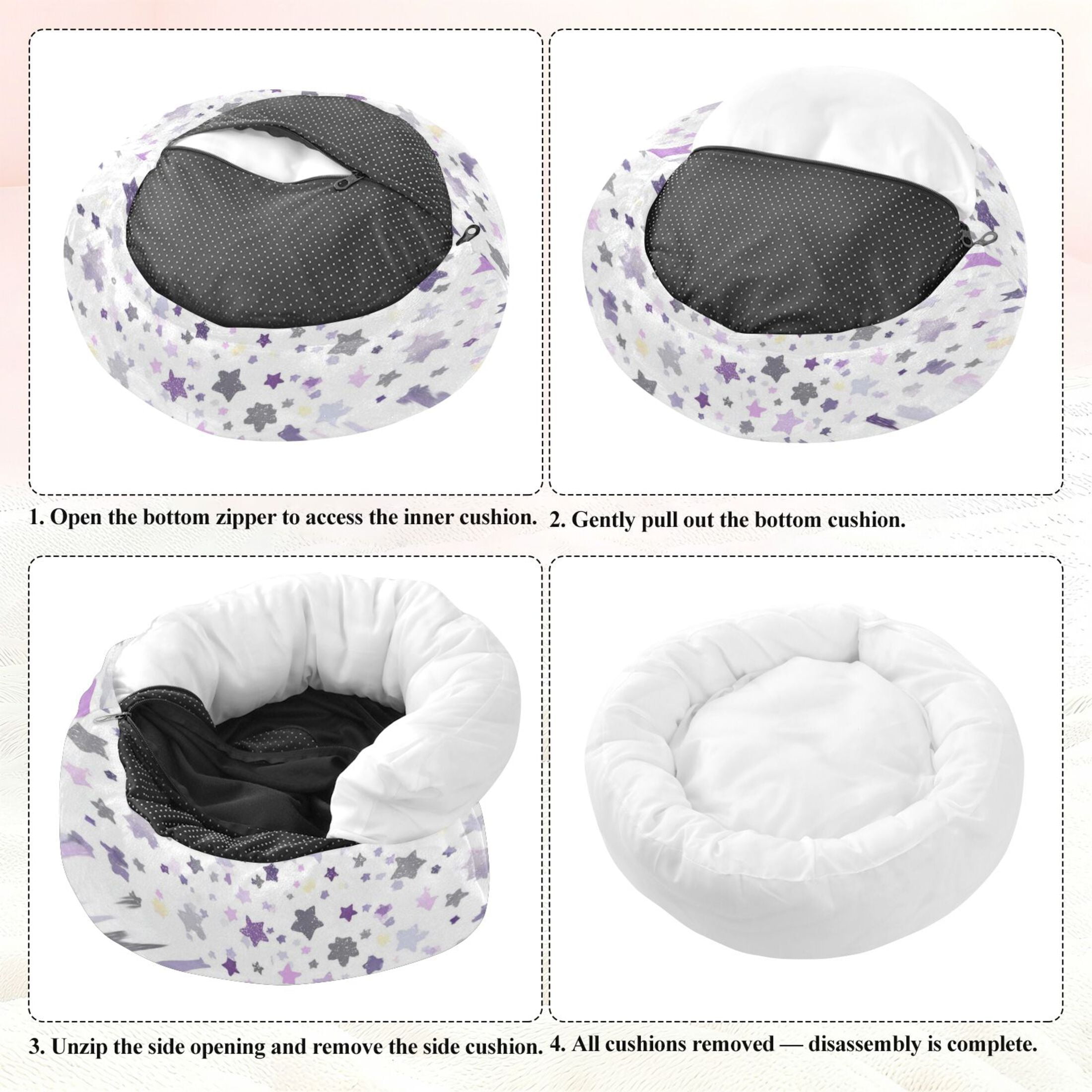Iauyy Pet Couch Donut Cat Bed for Indoor Cats/Small Dogs Washable & Machine with Non-slip Bottom Calming Cat Furniture, Small and Delicate Purple Color (M)
