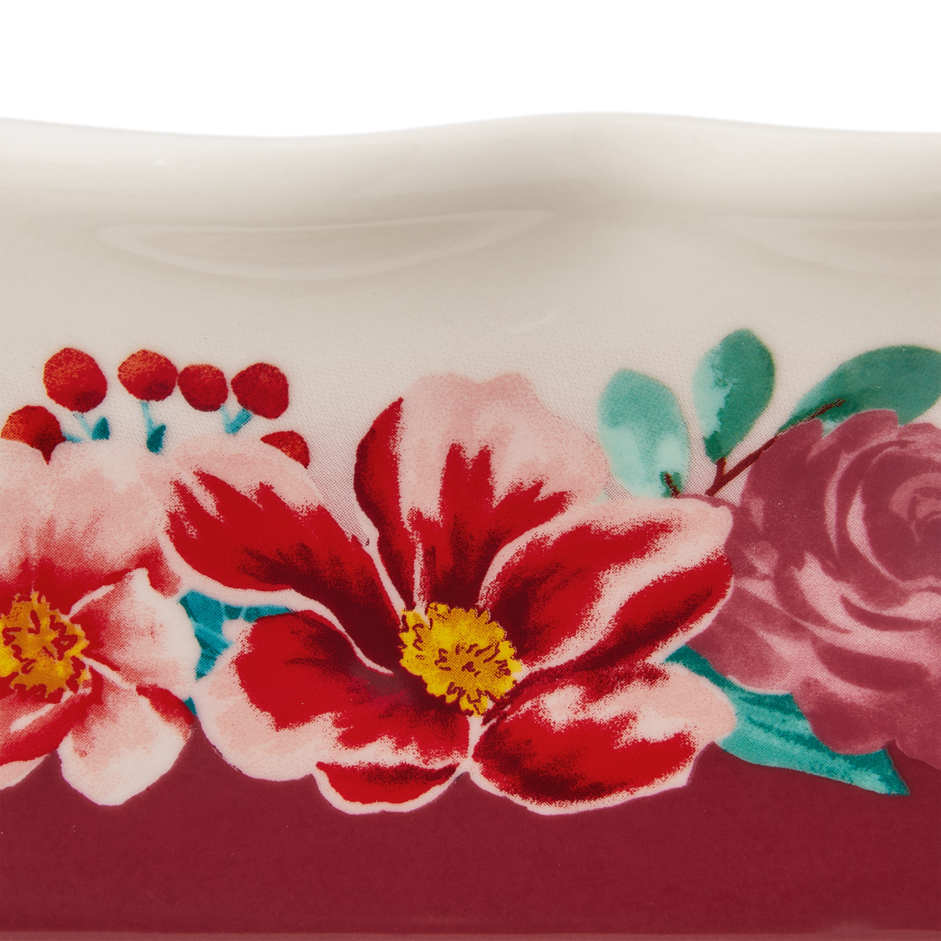 Pioneer Woman 2-Piece Decorated Rectangular Ruffle Top Ceramic