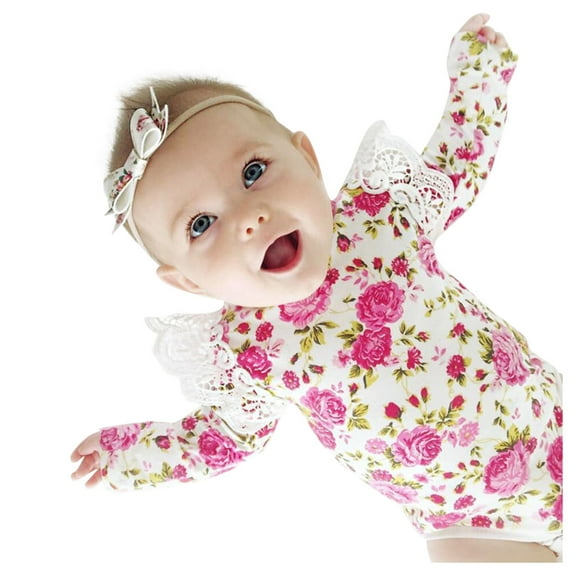 Odeerbi Newborn Romper Baby Boys Girls Clothes 2025 Fashion Floral Lace Patchwork Romper Bodytsuit Newborn Infant Outfits Pink