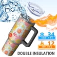 thumbnail image 5 of 40oz Pioneer Flower Floral Print Pattern Insulated Tumbler with Handle, BPA-Free Leak Proof Lid and Straws, Double Wall Vacuum, Hot 12h/Cold 34h, 5 of 6