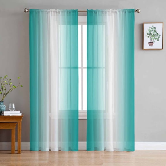 ERUNPONLY Aqua White Ombre Sheer Curtains 72 Inch Length 2 Panels Set, Gradient Abstract Minimalist Aesthetic Voile Window Treatment Curtains Sheers Drapes for Bedroom/Living Room/Kitchen 52"x72"x2