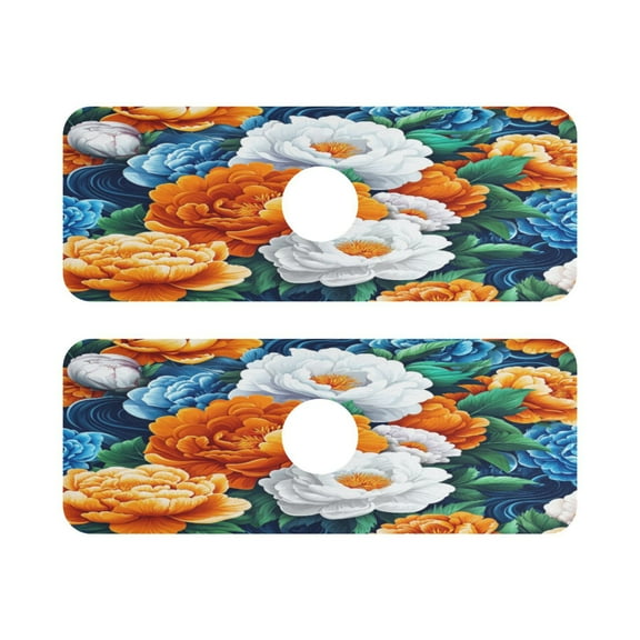 Vibrant Floral Bloom Quick Dry Silicone Algae Faucet Pad 14.7x5.4in 2 Pack Absorbent Mat for Kitchen Sink, Bathroom Countertop