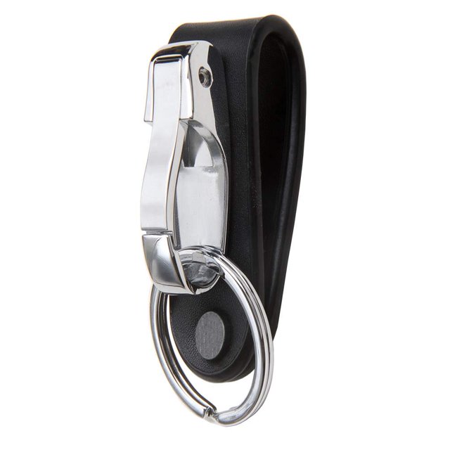 Cinturón de piel vacuna auténtica clave Etiquetas Cadenas Acero inoxidable doble anillo estilo para los hombres