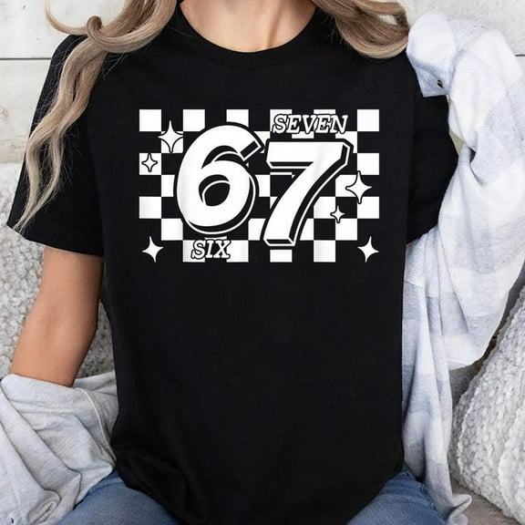 Checkered Six Seven 6 7 Meme Gen Alpha Slang Unisex T-Shirt, Sizes S-5XL, Gategoo