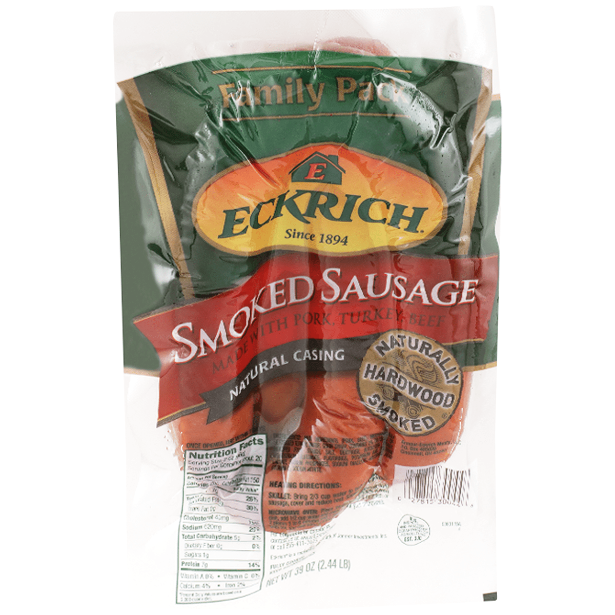 Eckrich Natural Casing Smoked Sausage, 39 oz